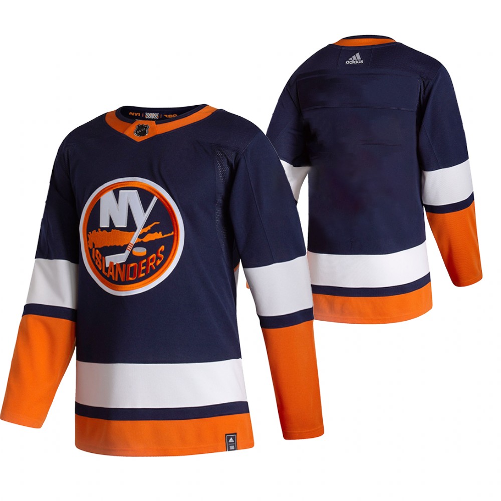 2021 Adidias New York Islanders Blank Navy Blue Men Reverse Retro Alternate NHL Jersey